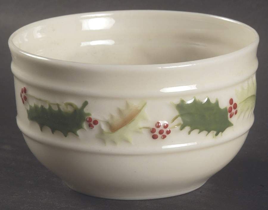 Holly Painted Open Sugar Bowl by Belleek Pottery (Ireland)-1