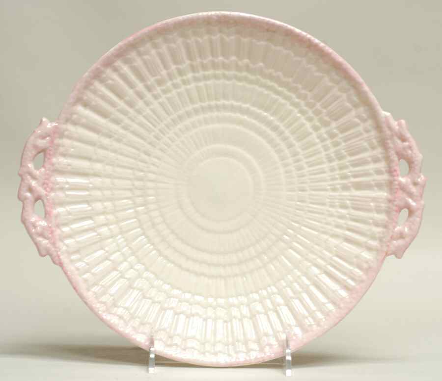 Limpet Pink (No Trim, Smooth) Handled Cake Plate by Belleek Pottery (Ireland)-1