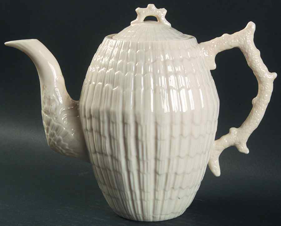 Limpet White (No Trim, Smooth) Coffee Pot & Lid by Belleek Pottery (Ireland)-1
