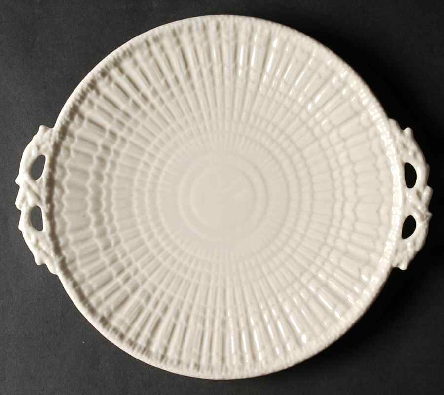 Limpet White (No Trim, Smooth) Handled Cake Plate by Belleek Pottery (Ireland)-1