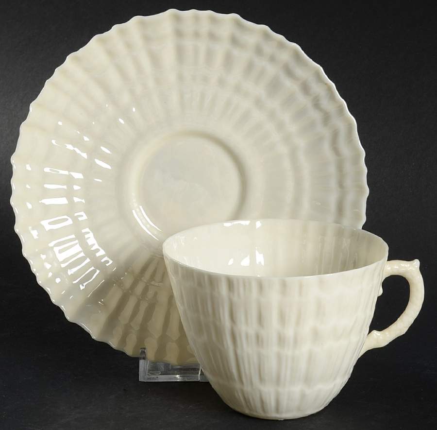 Limpet White (No Trim, Smooth) Flat Cup & Saucer Set by Belleek Pottery (Ireland)-1