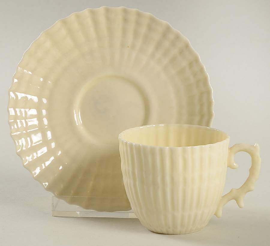 Limpet White (No Trim, Smooth) Flat Demitasse Cup & Saucer Set by Belleek Pottery (Ireland)-1