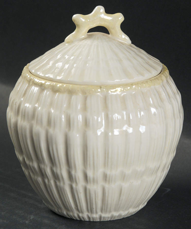 Limpet Yellow Sugar Bowl & Lid by Belleek Pottery (Ireland)-1