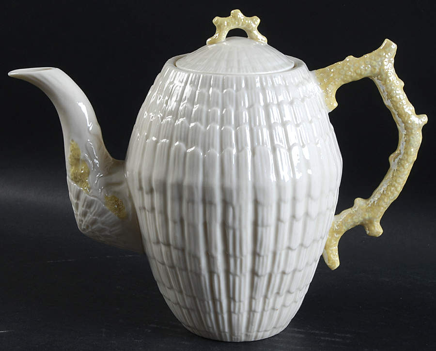 Limpet Yellow Coffee Pot & Lid by Belleek Pottery (Ireland)-1