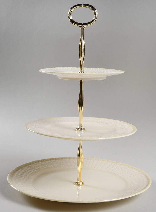 Limpet Yellow 13 7/8"-14 1/4" 3-Tiered Serving Tray(DP,SP,BB) HC by Belleek Pottery (Ireland)-1