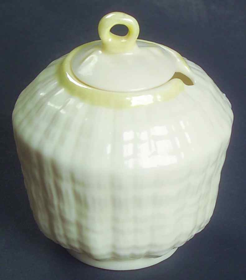 Tridacna Yellow (No Trim) Mustard Jar & Lid by Belleek Pottery (Ireland)-1