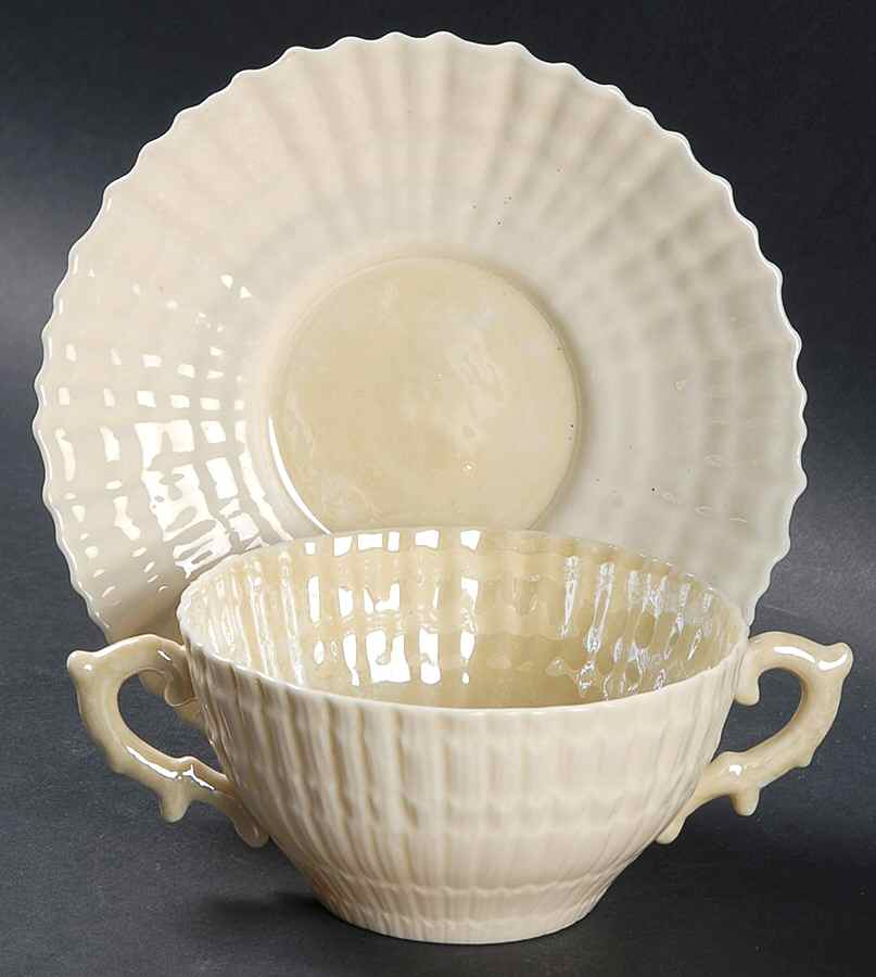Limpet Yellow Flat Cream Soup Bowl & Saucer Set by Belleek Pottery (Ireland)-1