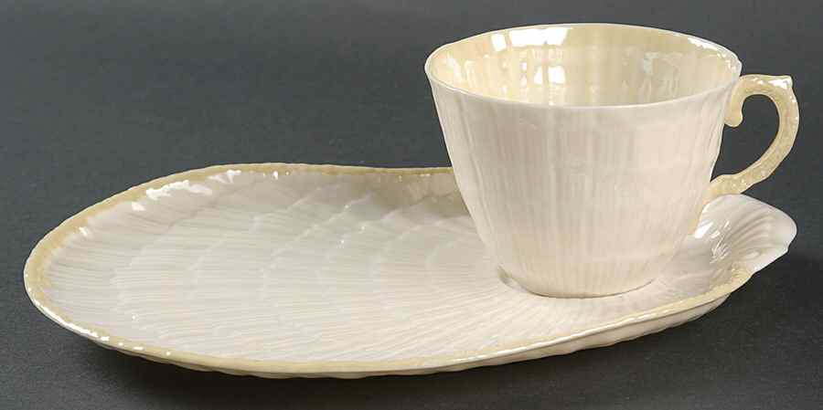 Limpet Yellow Snack Plate & Cup Set by Belleek Pottery (Ireland)-1