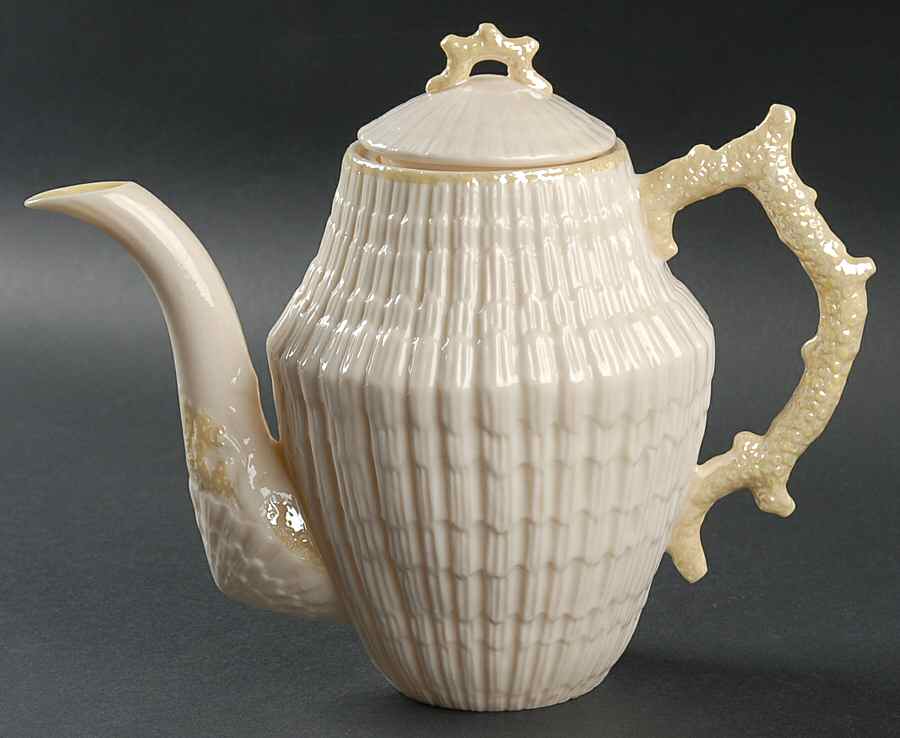 Limpet Yellow Coffee Pot & Lid by Belleek Pottery (Ireland)-1