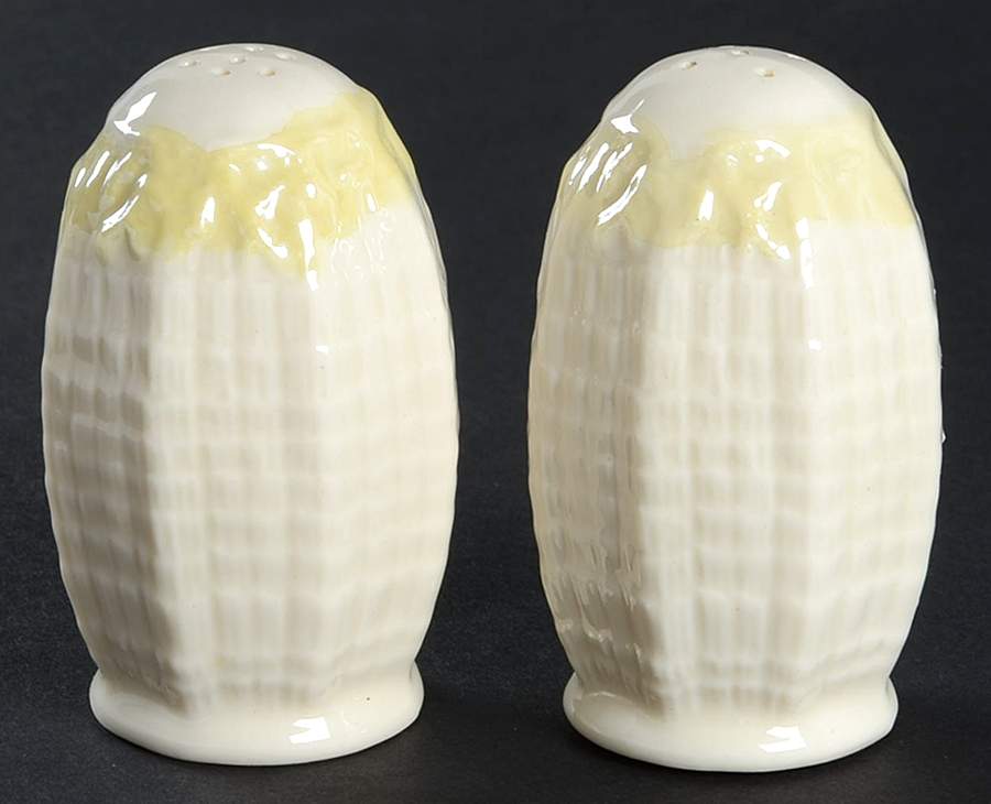 Tridacna Yellow (No Trim) Salt & Pepper Set by Belleek Pottery (Ireland)-1