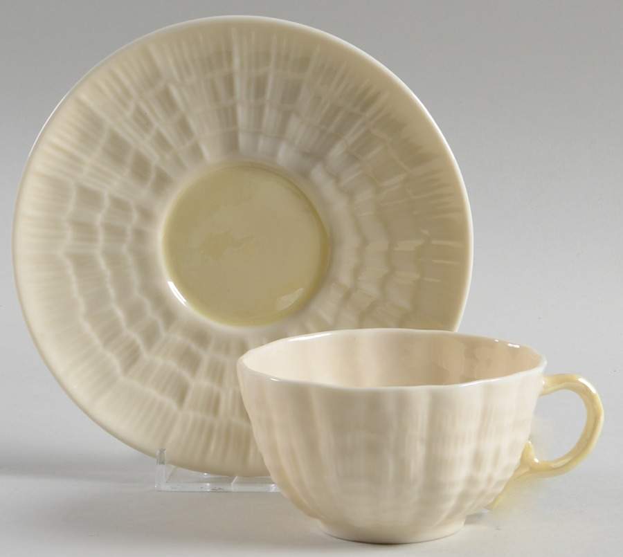 Neptune Yellow Flat Cup & Saucer Set by Belleek Pottery (Ireland)-1