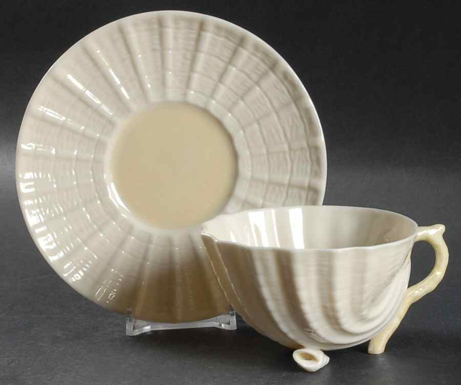 Neptune Yellow Footed Cup & Saucer Set by Belleek Pottery (Ireland)-1