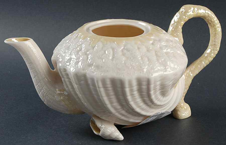 Neptune Yellow Teapot No Lid by Belleek Pottery (Ireland)-1