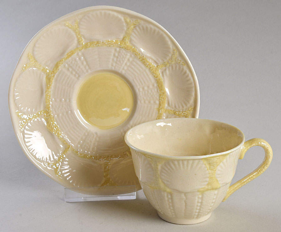 New Shell Yellow Flat Cup & Saucer Set by Belleek Pottery (Ireland)-1