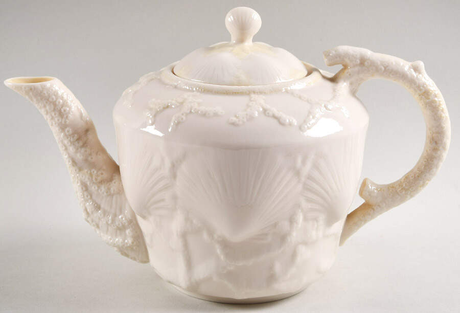 New Shell Yellow Teapot & Lid by Belleek Pottery (Ireland)-1
