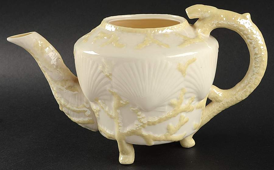 New Shell Yellow Teapot No Lid by Belleek Pottery (Ireland)-1
