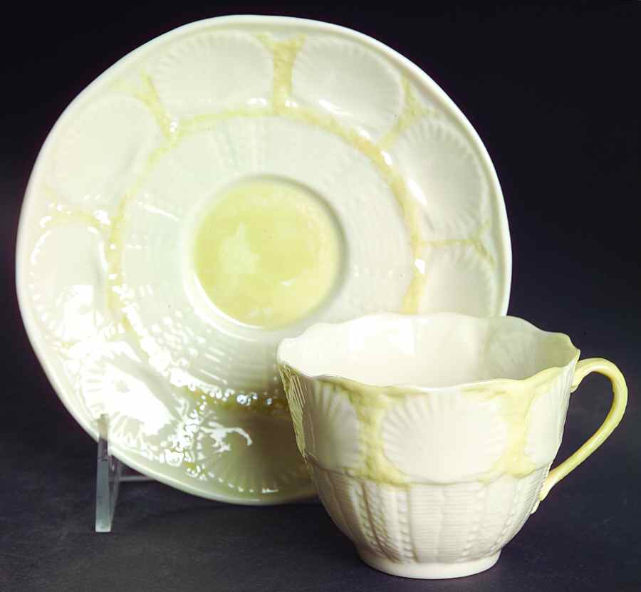 New Shell Yellow Flat Cup & Saucer Set by Belleek Pottery (Ireland)-1