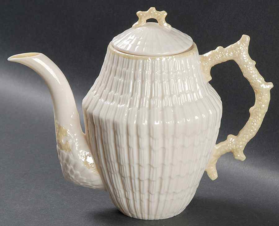 New Shell Yellow Coffee Pot & Lid by Belleek Pottery (Ireland)-1