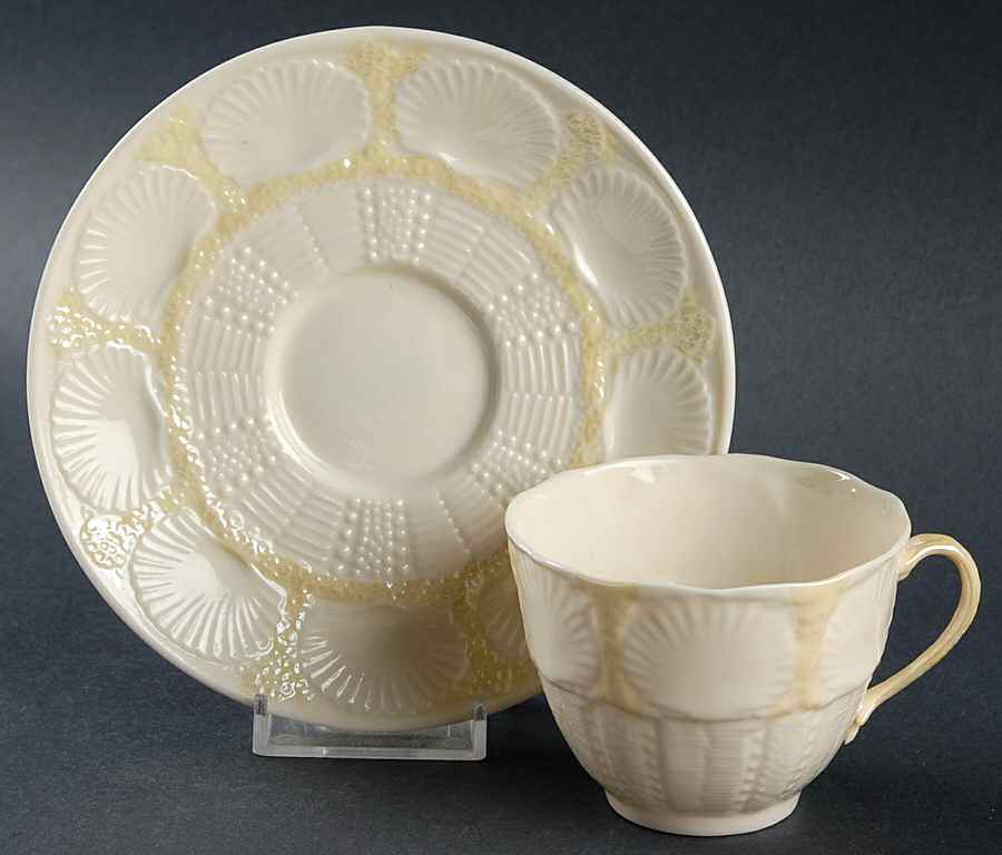 New Shell Yellow Flat Cup & Saucer Set by Belleek Pottery (Ireland)-1