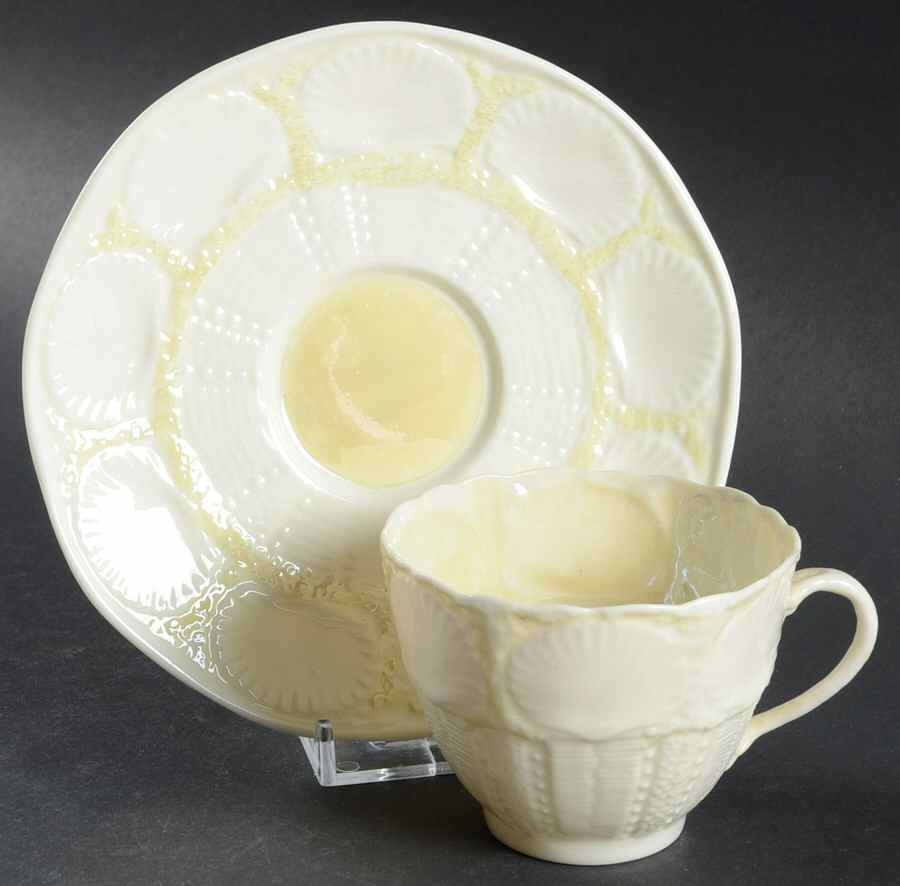 New Shell Yellow Flat Cup & Saucer Set by Belleek Pottery (Ireland)-1