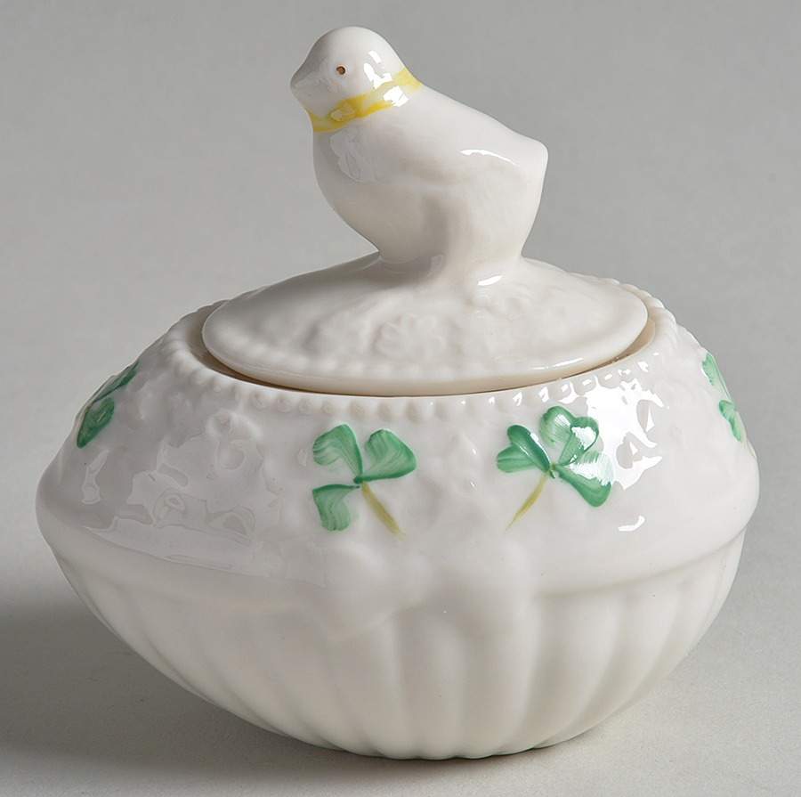Shamrock Egg Box & Lid by Belleek Pottery (Ireland)-1