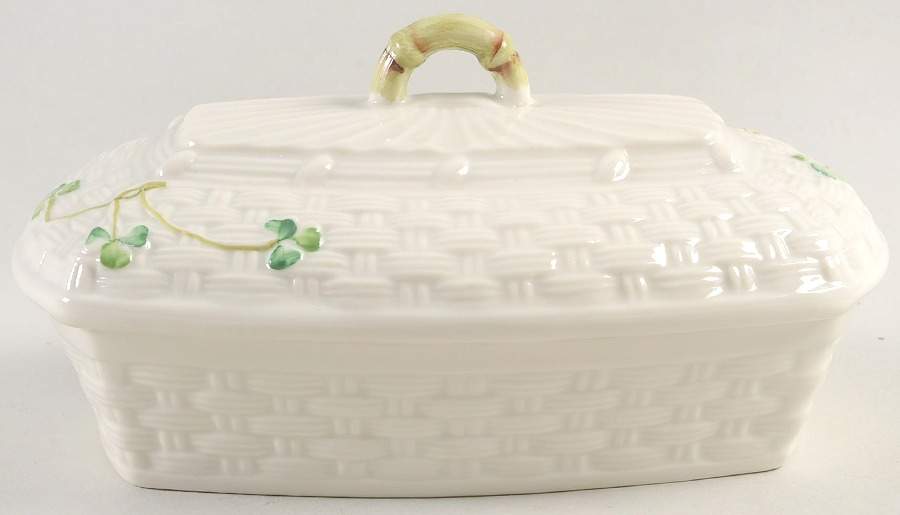Shamrock Butter Box & Lid by Belleek Pottery (Ireland)-1