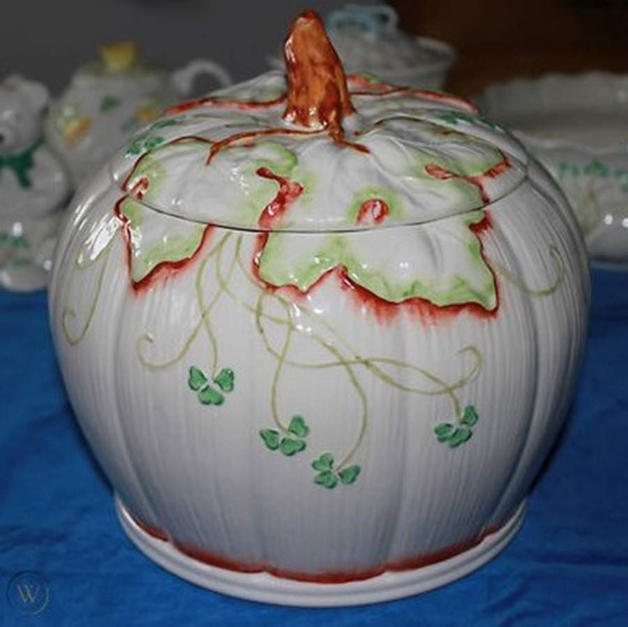 Shamrock Figural Cookie Jar & Lid by Belleek Pottery (Ireland)-1