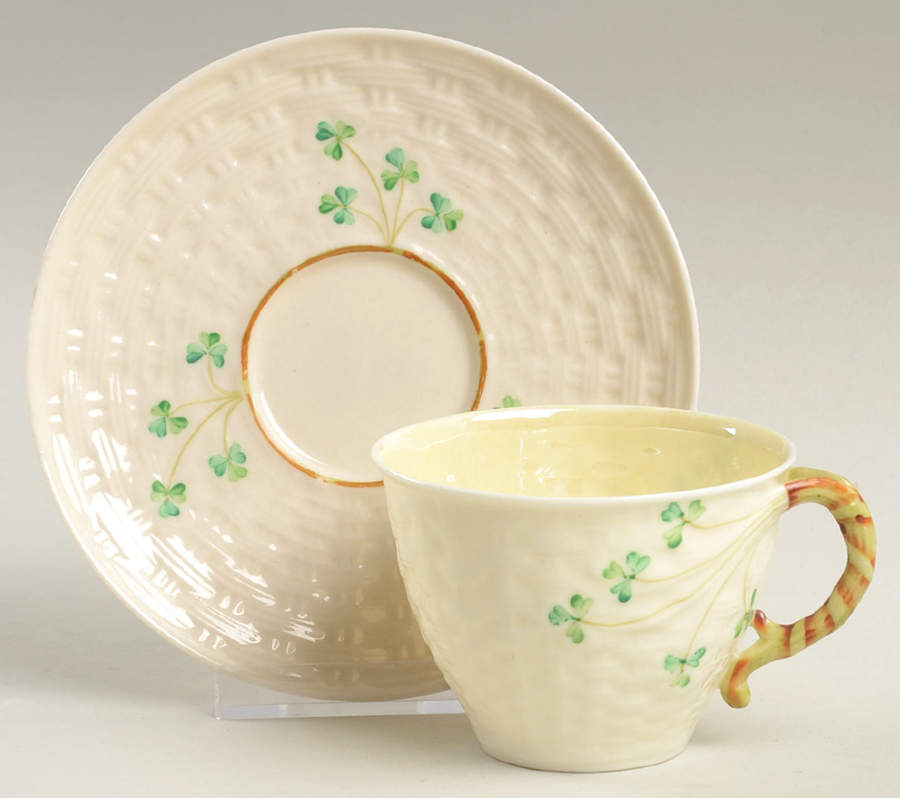 Shamrock Flat Cup & Saucer Set by Belleek Pottery (Ireland)-1