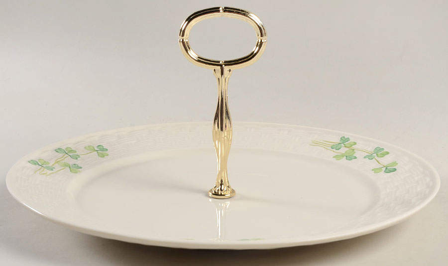Shamrock Round Serving Plate with Handle (DP) by Belleek Pottery (Ireland)-1