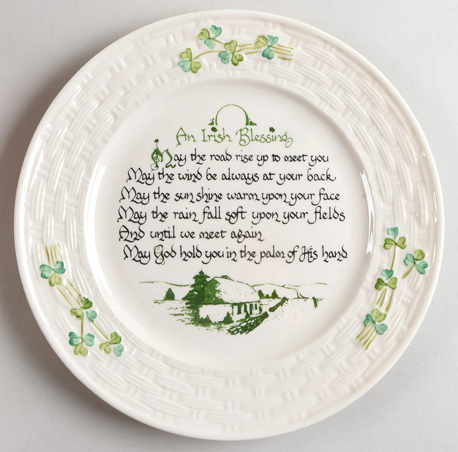Shamrock 8" Irish Blessing Plate by Belleek Pottery (Ireland)-1