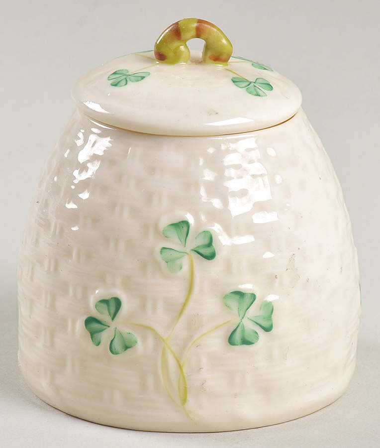 Shamrock Covered Petite Jar & Lid by Belleek Pottery (Ireland)-1