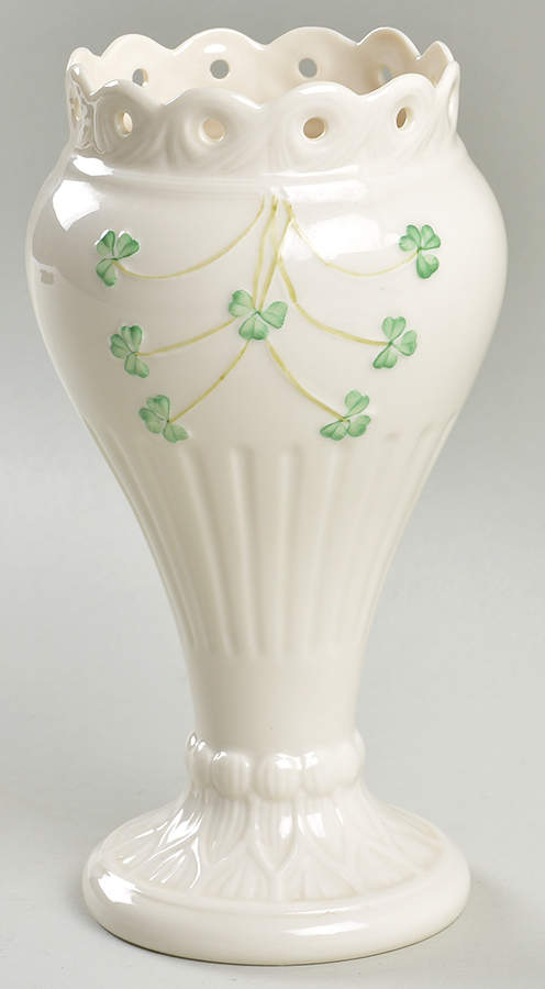 Shamrock 7" Pierced Shamrock Vase by Belleek Pottery (Ireland)-1