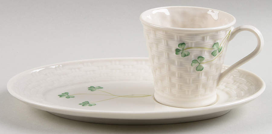Shamrock Snack Plate & Mug Set by Belleek Pottery (Ireland)-1