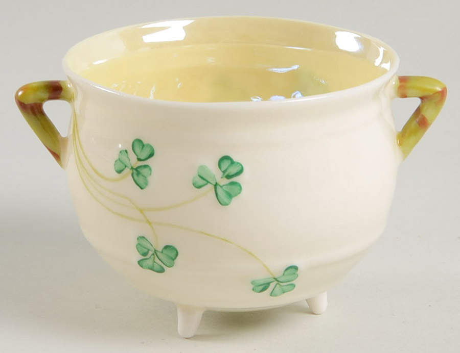 Shamrock Mini Open Irish Pot Shape Sugar Bowl by Belleek Pottery (Ireland)-1