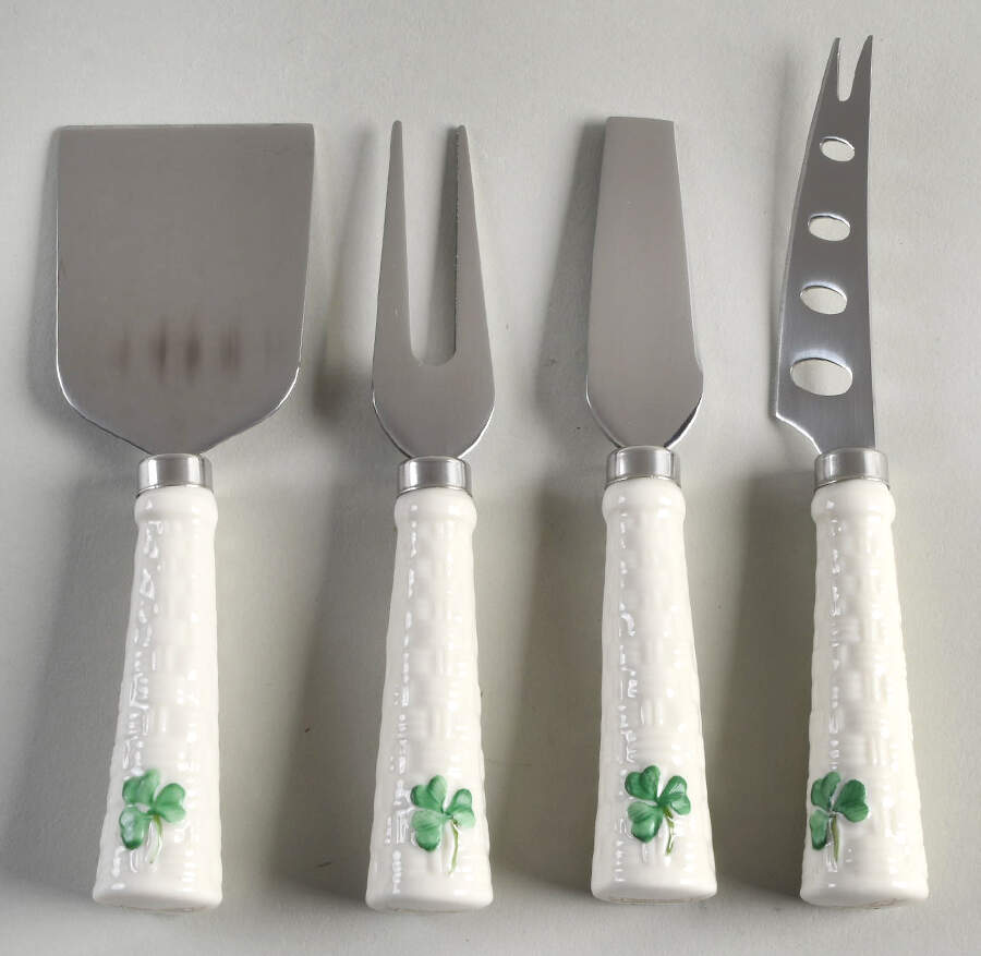 Shamrock (4pc) Cheese Knife Set (CHEK, CHEHK, CHESK & CHEP) by Belleek Pottery (Ireland)-1