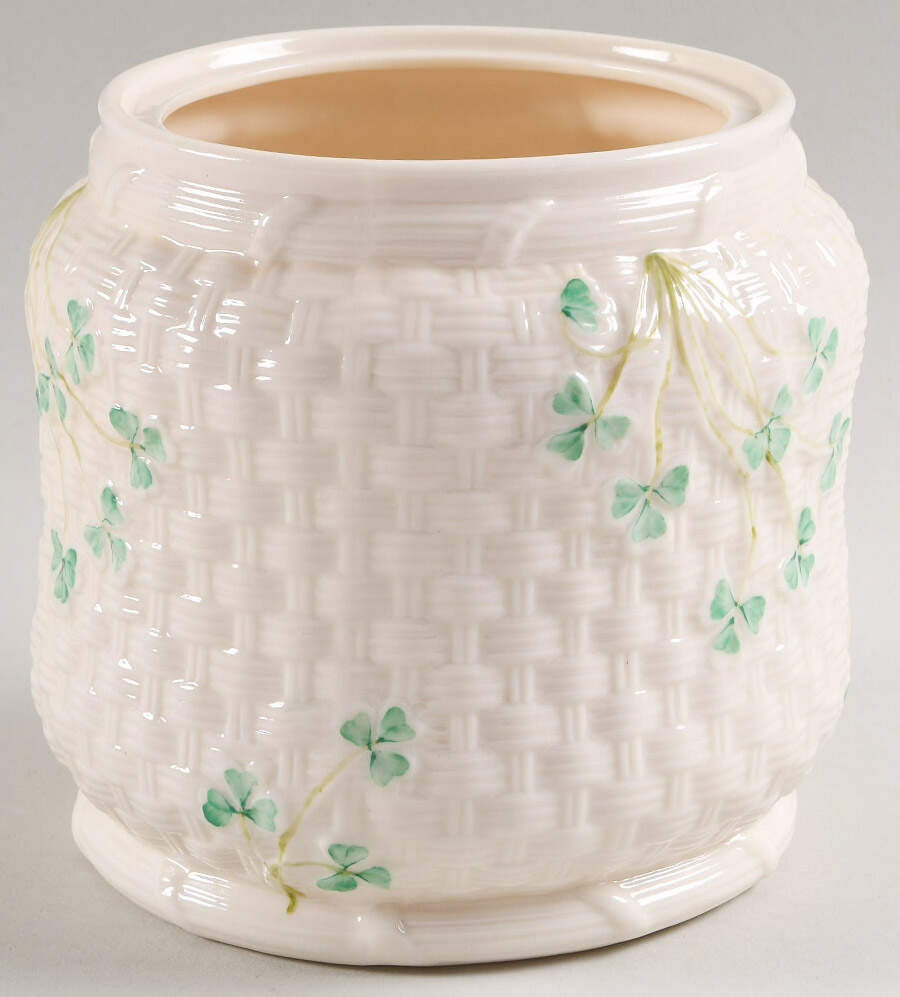 Shamrock Biscuit Barrel No Lid by Belleek Pottery (Ireland)-1