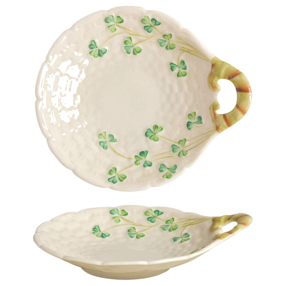 Shamrock Handled Butter Server by Belleek Pottery (Ireland)-1