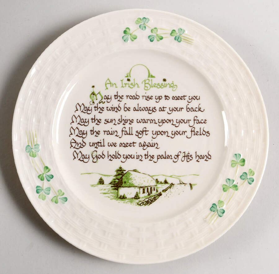 Shamrock 8" Irish Blessing Plate by Belleek Pottery (Ireland)-1