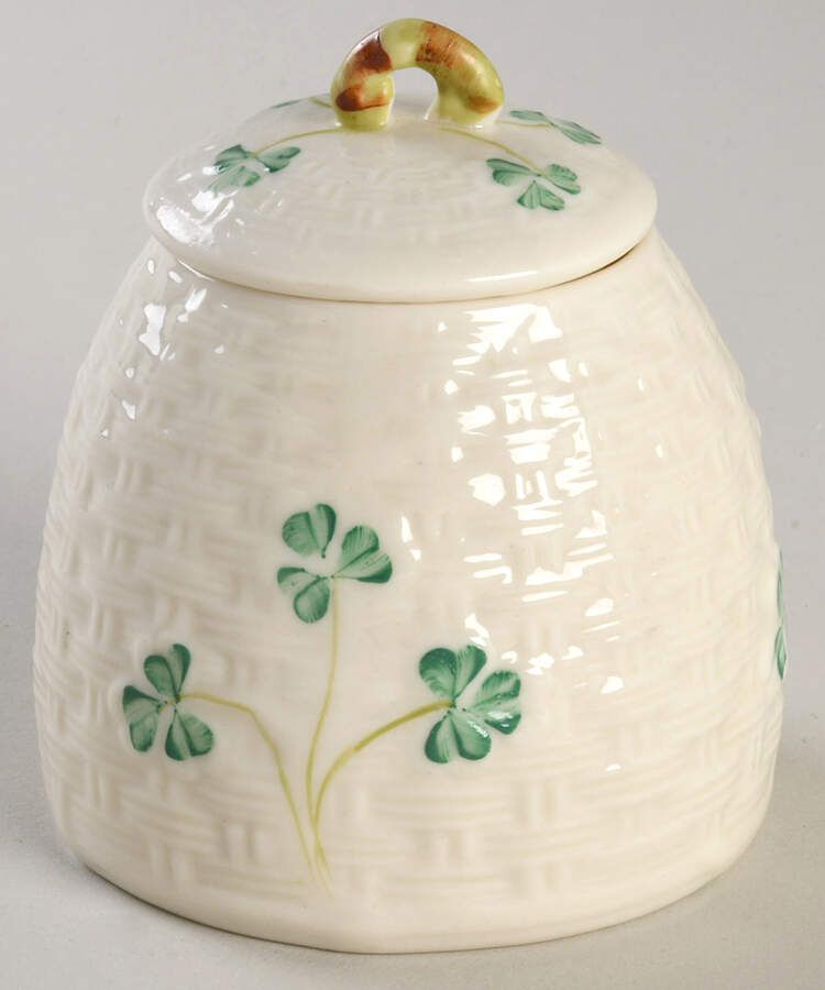 Shamrock Marmalade & Lid by Belleek Pottery (Ireland)-1