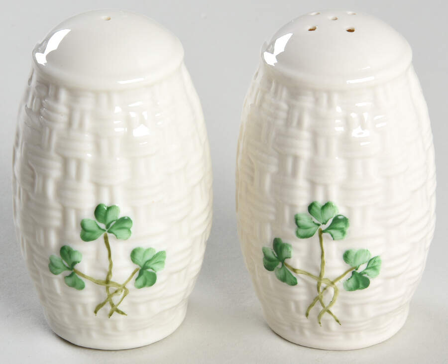 Shamrock Salt & Pepper Set by Belleek Pottery (Ireland)-1