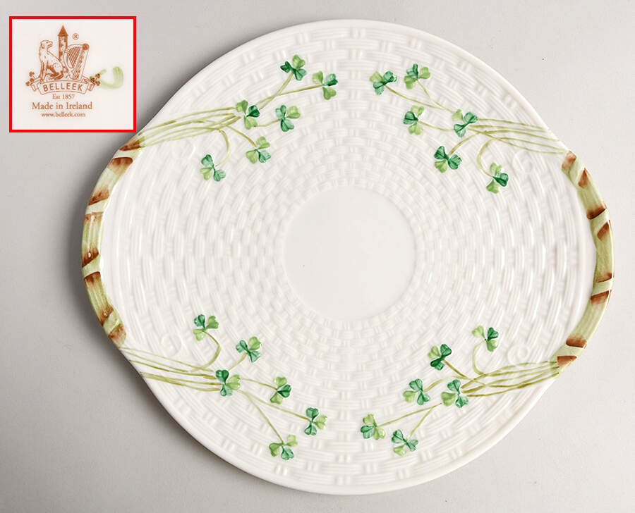 Shamrock Handled Cake Plate by Belleek Pottery (Ireland)-1