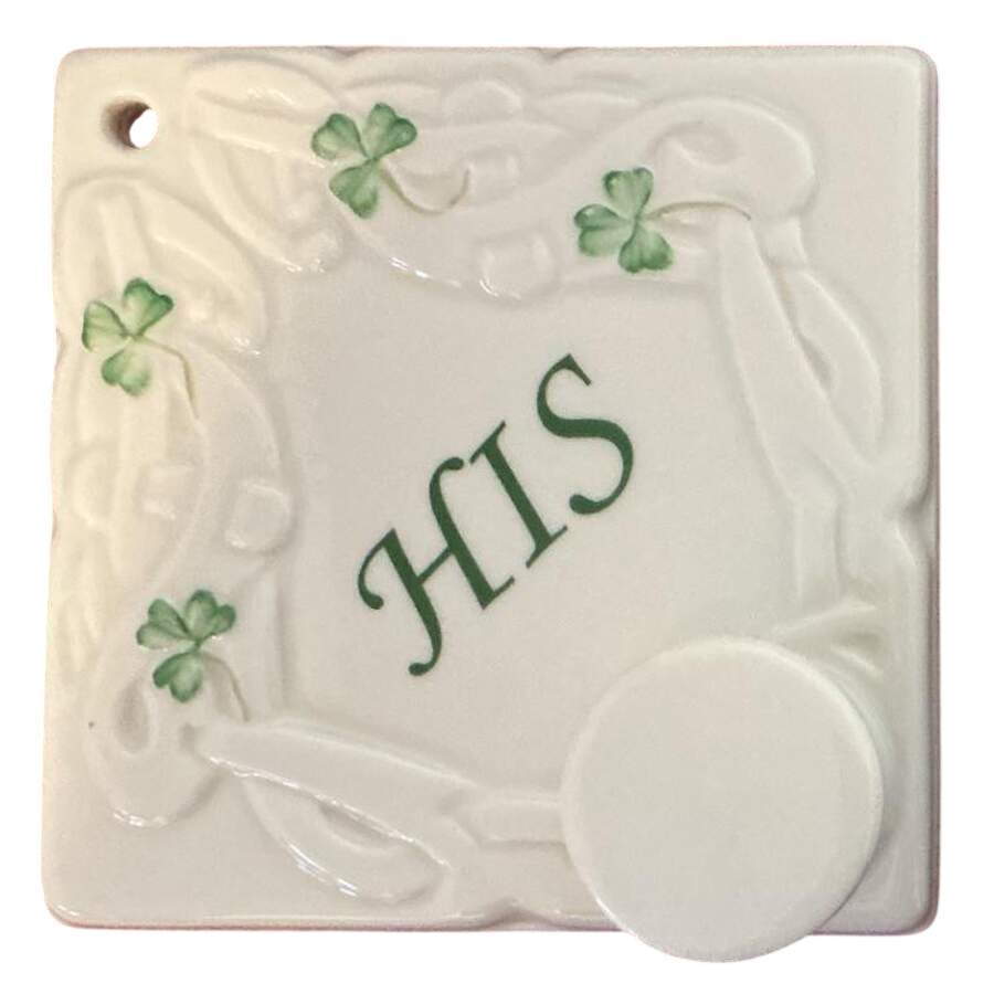 Shamrock "His" Towel/Robe Wall Hanger by Belleek Pottery (Ireland)-1