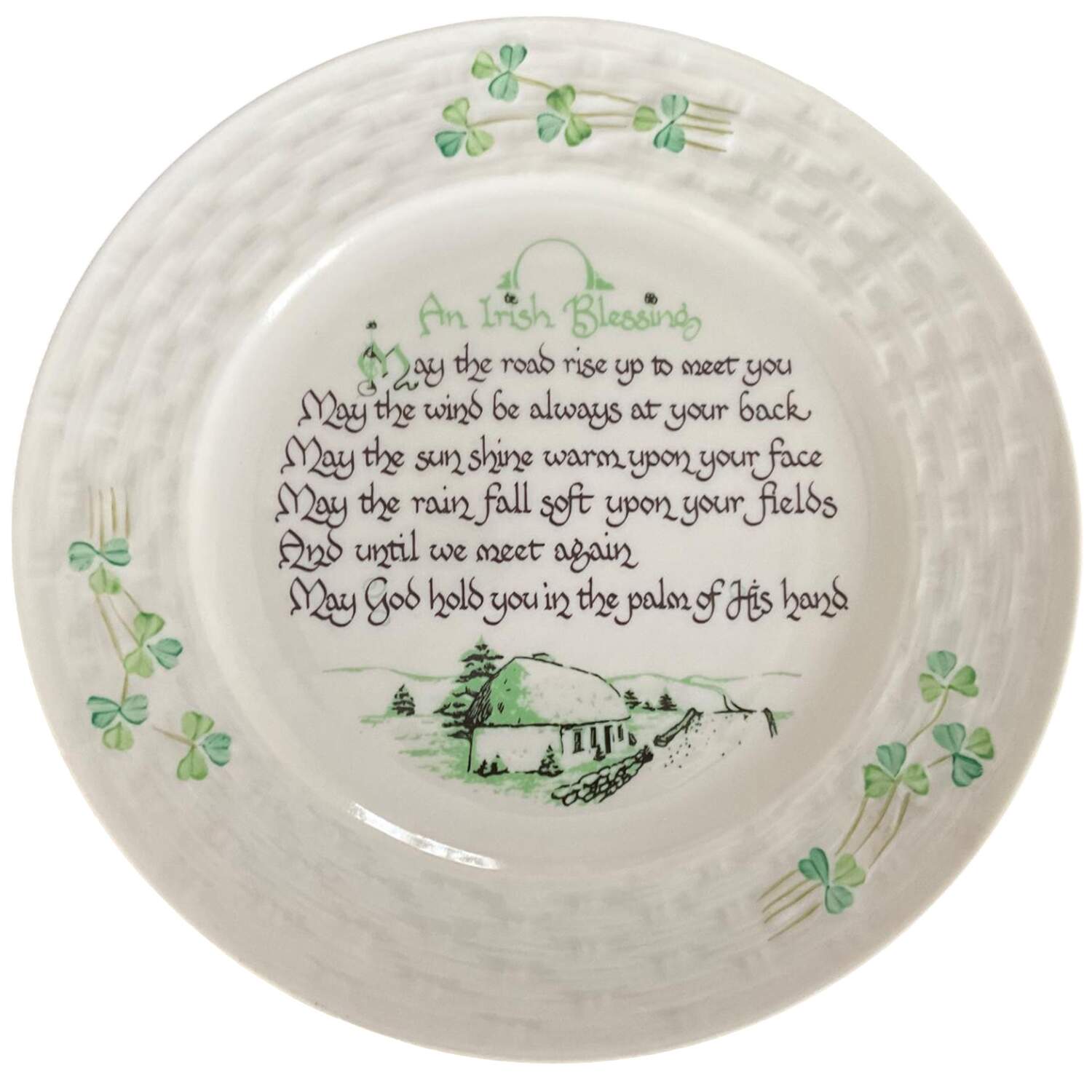 Shamrock 8" Irish Blessing Plate by Belleek Pottery (Ireland)-1