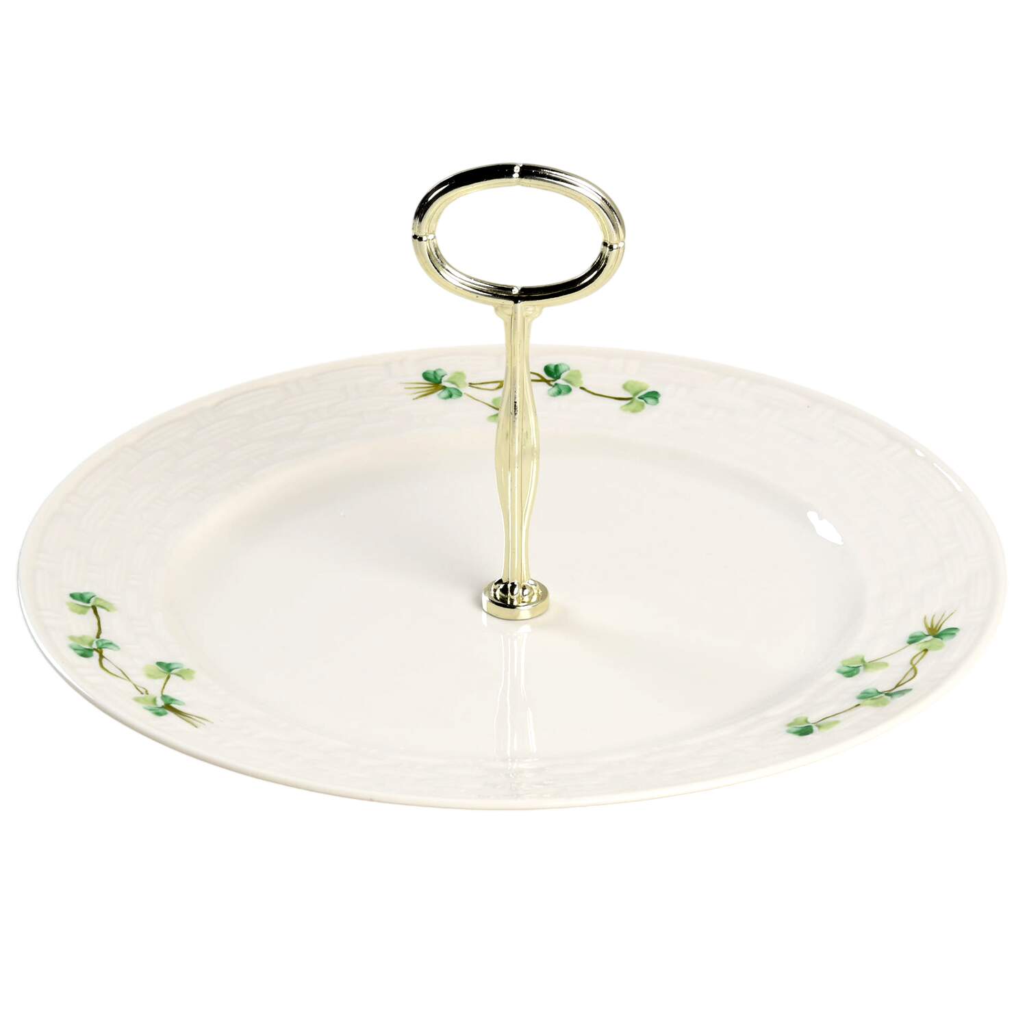 Shamrock Round Serving Plate with Center Handle (Dp) Hc by Belleek Pottery (Ireland)-1