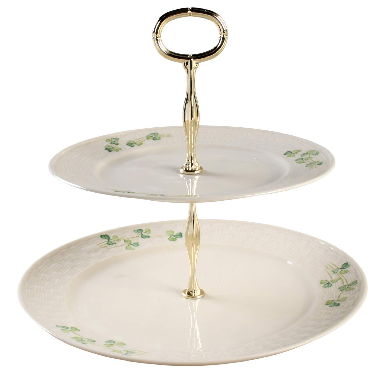 Shamrock 2 Tiered Serving Tray (Dinner & Salad Plate) by Belleek Pottery (Ireland)-1