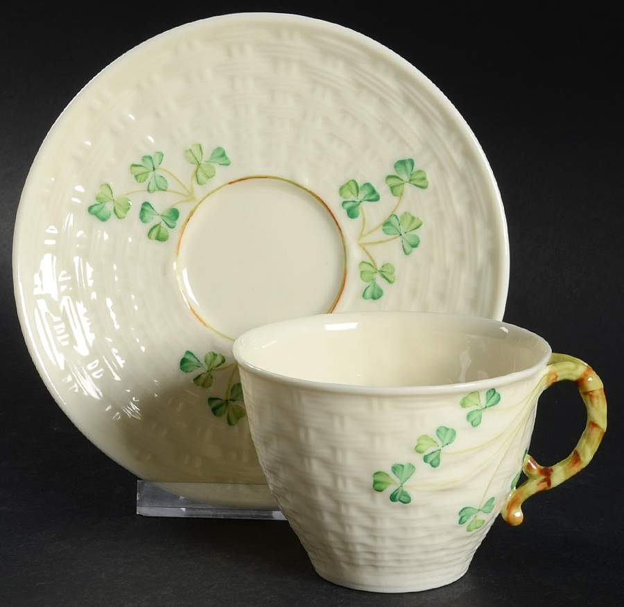 Shamrock Flat Cup & Saucer Set by Belleek Pottery (Ireland)-1