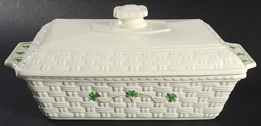 Shamrock 2 Quart Rectangular Covered Casserole by Belleek Pottery (Ireland)-1
