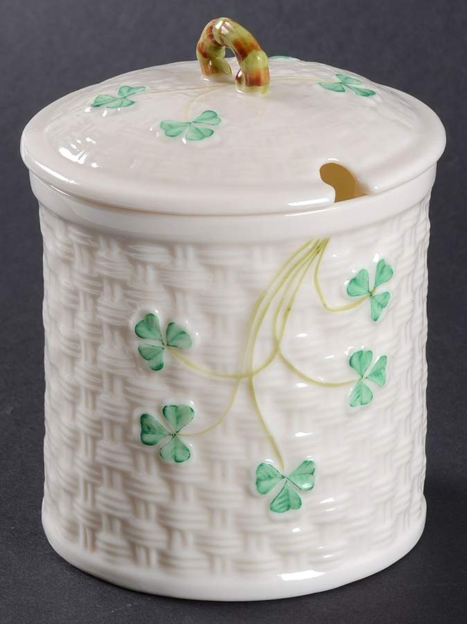Shamrock Marmalade & Lid by Belleek Pottery (Ireland)-1