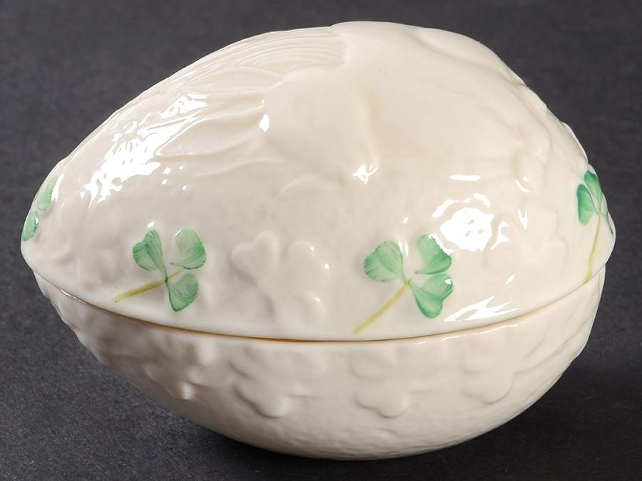 Shamrock Egg Box & Lid by Belleek Pottery (Ireland)-1