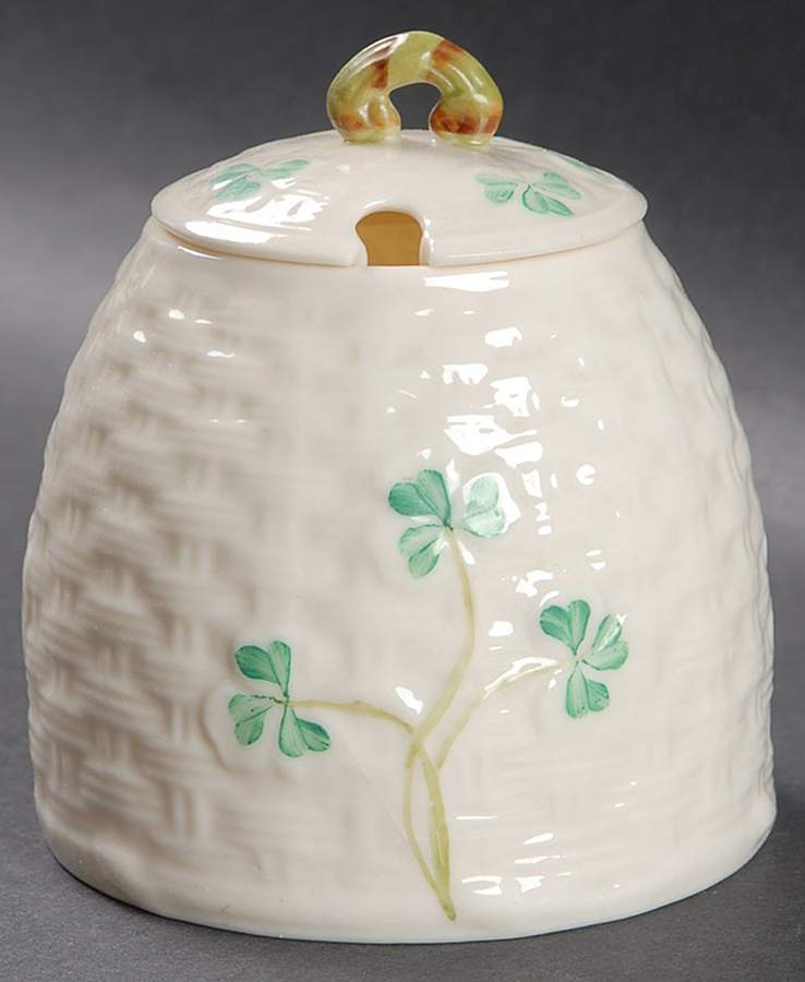Shamrock Marmalade & Lid by Belleek Pottery (Ireland)-1